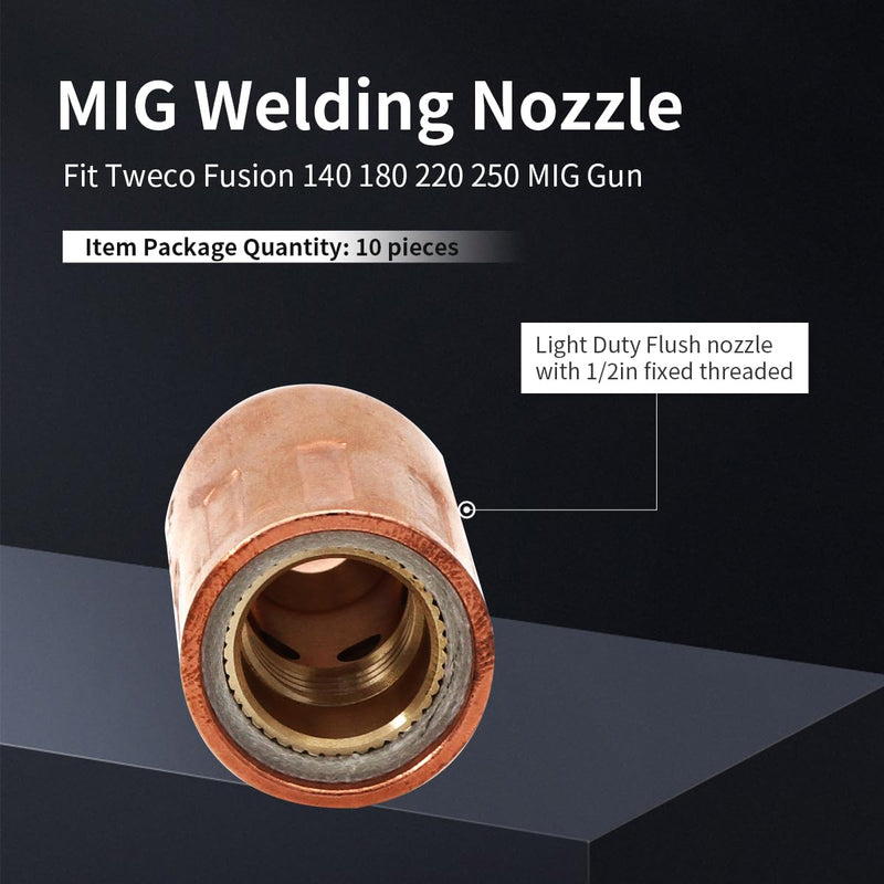 VNS50F Flush Nozzle 1/2in Fixed Threaded for Tweco Fusion 140 180 MIG Gun | 5pcs Velocity Nozzles Replacement Compatible with Tweco Fusion 220 250 MIG Gun VNS50F Series