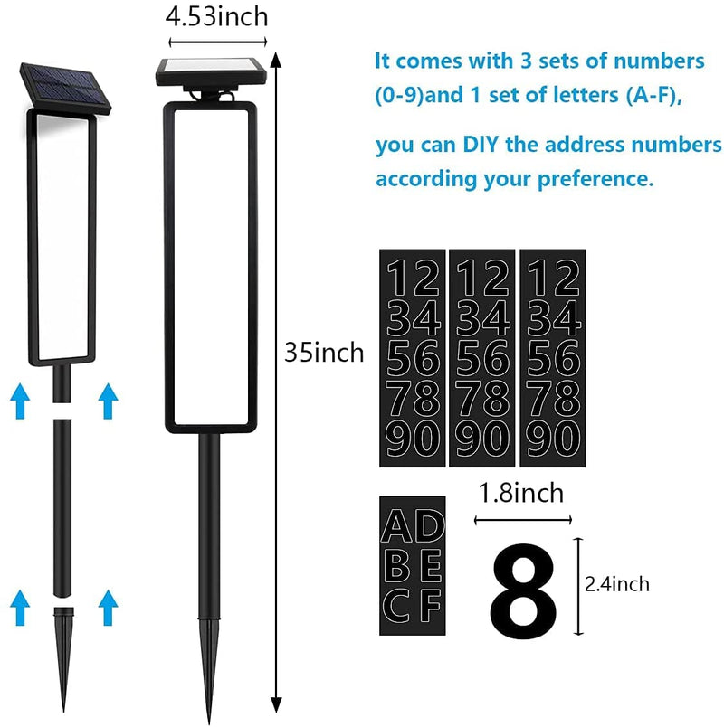 House Numbers Solar Address Plaques Sign Driveway Marker Street Sign Lighted House Numbers Address Light Sign Solar Powered Led Letters for Yard Street Door Outdoor Home with Stake (Height 35 Inches) Ground