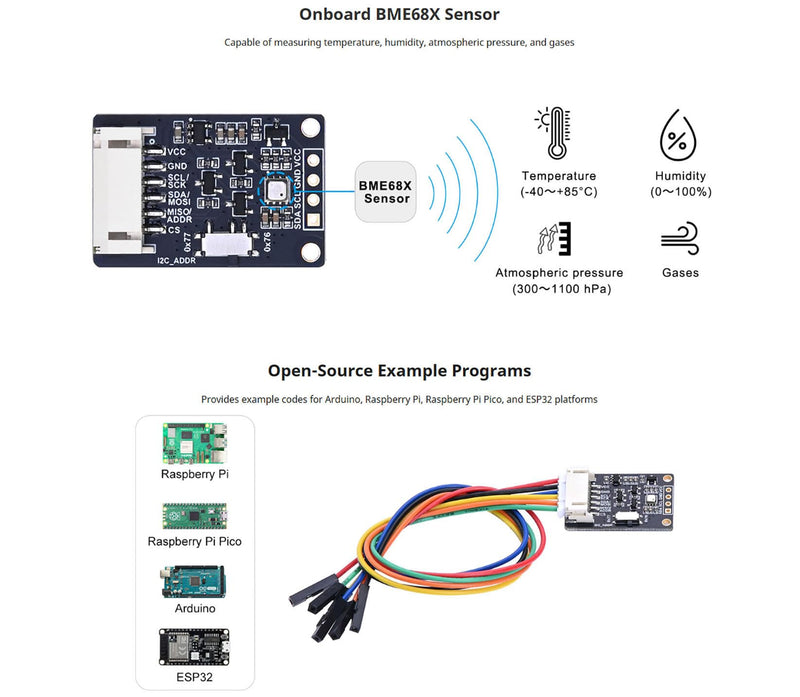 BME688 Environmental Sensor - High Accuracy Temperature, Humidity, Pressure & Gas Detector with SPI/I2C for Arduino, Raspberry Pi, ESP32