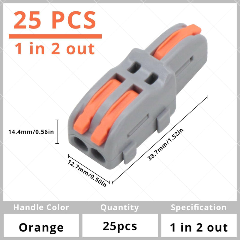 1 in 2 Out Lever Wire Connectors, 25 Pcs in Buckets of Compact Lever Splicing Wire Connectors Lever Wire Nuts in Gray 1 in 2 out