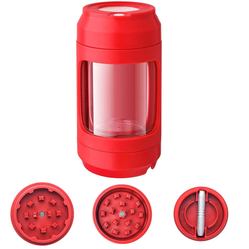 Light-Up LED Transparent Seal Storage Jar，Magnifying Viewing Glass Airtight Jar with Grinder ，8 x Magnification Glass(Red) Red
