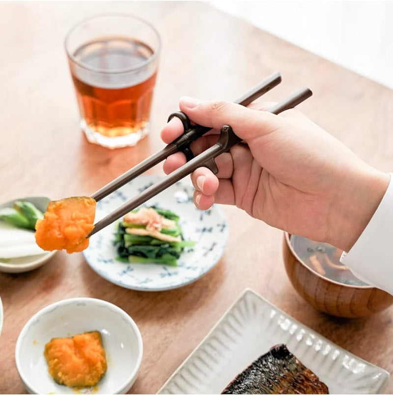 Asahi Kouyo Edison Chopsticks III Right Hand, Dark Brown, 7.9 inches (20 cm), For Adults, Designed to Hold Correctly Just Put Your Finger into the Ring, Discipline Chopsticks Set of 1 - NewNest Australia