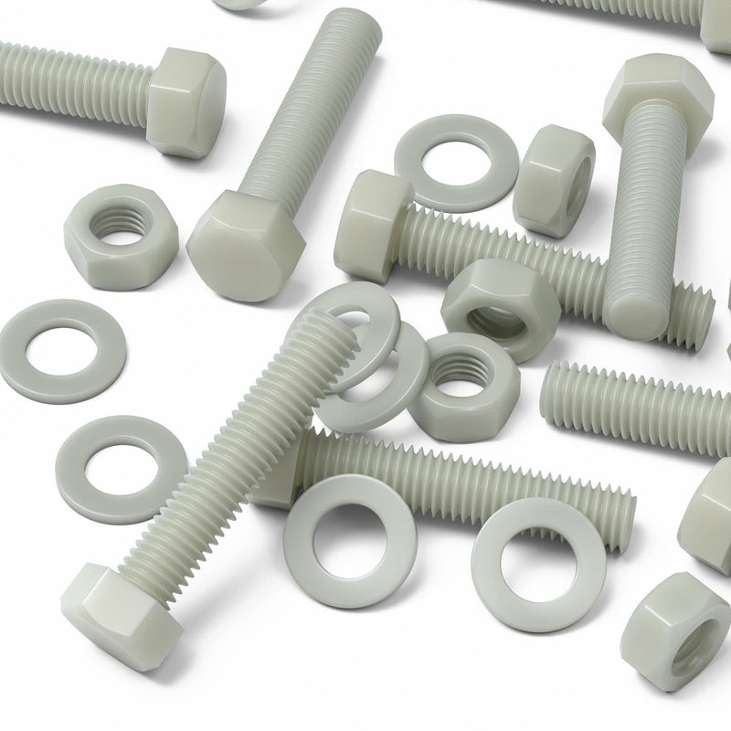 10 x Glass Filled Reinforced Nylon Hex Head M10 x 50 mm, Plastic Nuts, Bolts & Washers (25/64 x 1 31/32 in)