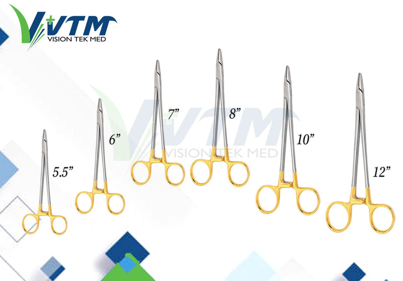 8 Inch TC Mayo Hegar Needle Holder Driver with Tungsten Carbide Inserts and Gold Rings Premium Grade Instrument