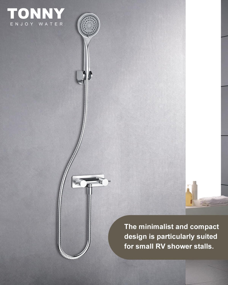 RV Shower Faucet with Shower Head and Hose, TONNY Metal Camper Shower Faucet Valve Diverter, 4'' RV Shower Faucets Replacement with Handheld Showerhead for RV Camper Motorhome Trailer, Brushed Nickel