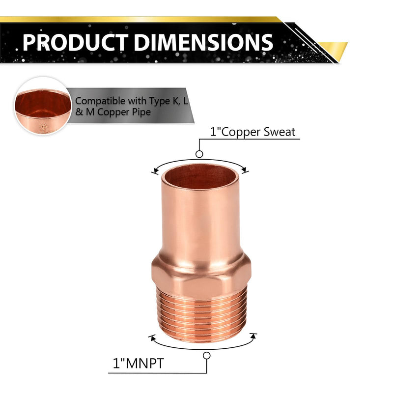 5PCS Foskan Copper Sweat Fittings,1"C x 1"Male NPT Adapter 5 1" C X 1" M