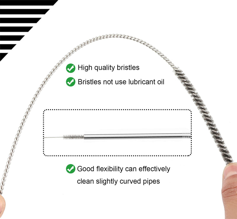 12 Inch Pipe Cleaning Brush Set with Stainless Steel Bristles, Tube Bottle Brush Kit, 8 Sizes for Auto Parts, Bottles, Guns, Tubes, Etc.