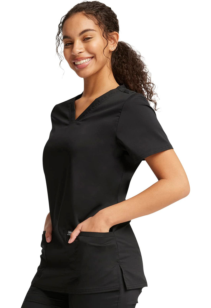 V-Neck Scrubs for Women Workwear Revolution, Soft Stretch, Easy Care WW620 X-Large Black