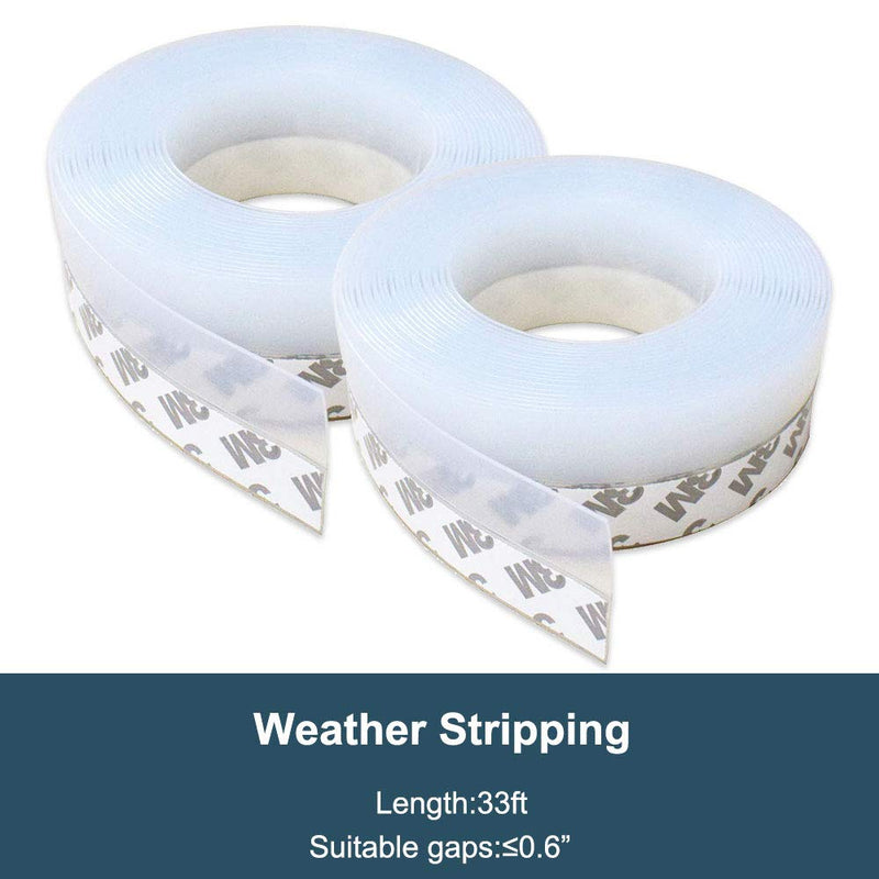Silicone Seal Strip - 10M/33ft Weather Stripping Door Window Seal - Door Strip Bottom Draft Stopper (25MM, Transparent) 2pack
