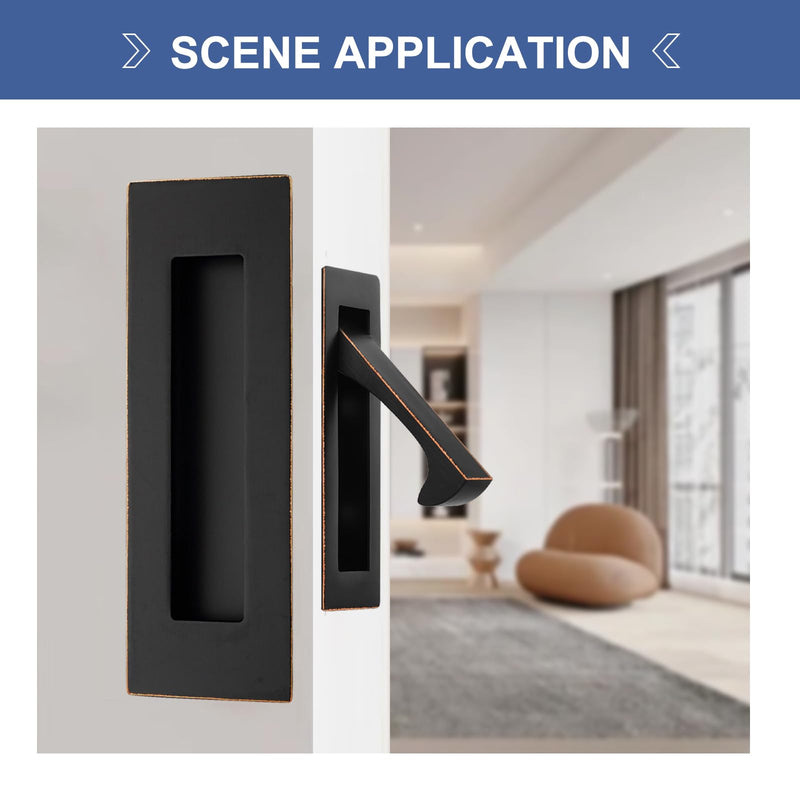 Pocket Door Hardware and Edge Pull,Stainless Steel Pocket Door Handles Latch,Recessed Finger Flush Pulls,for Closet,Sliding,Barn Door (Oil Rubbed Bronze, 6Inch) Oil Rubbed Bronze
