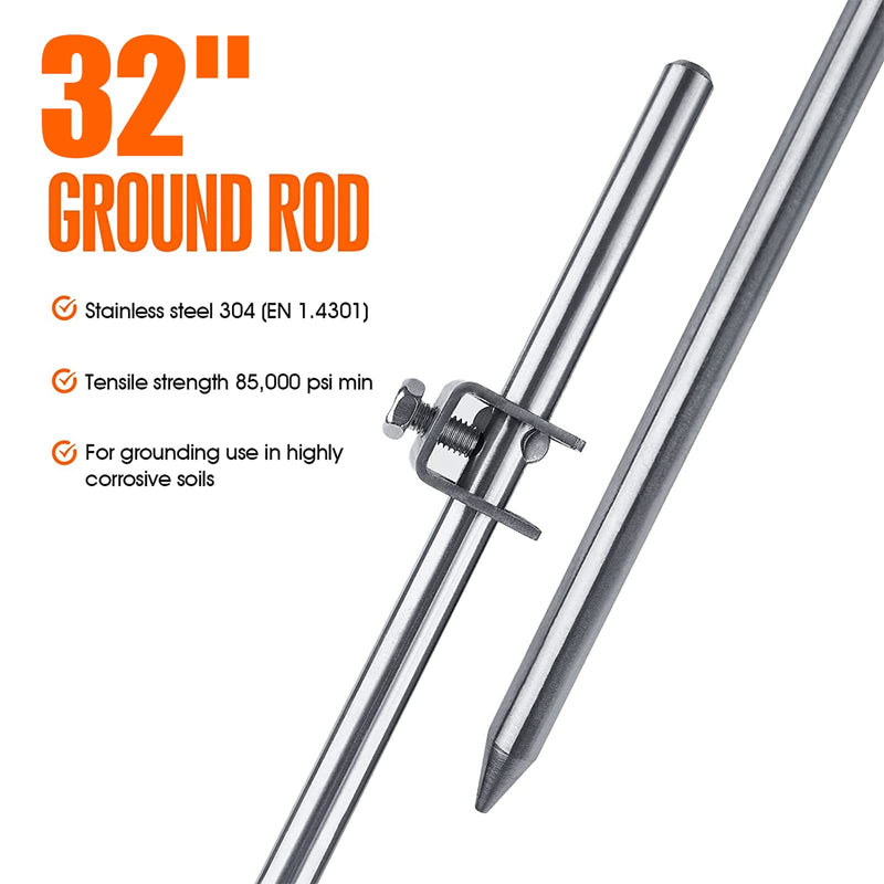 Portable Ground Rod - 304 Stainless Steel Grounding Bar with Ground Wire Clamps| Great for Electric Fences,Antennas,Satellite Dishes,and other Grounding Needs (Smart Rod 1 Pack) Smart Rod(1 Pack)