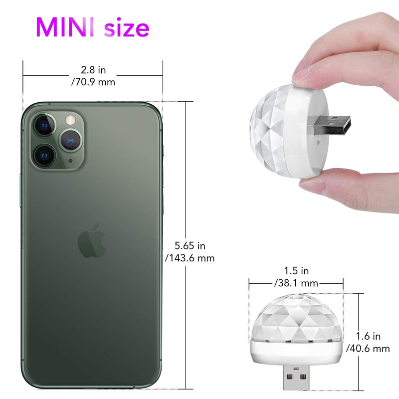 USB Mini Disco Ball Party Lights, Sound Activated DJ Stage Strobe Lights, Portable Led Car Atmosphere Lights for Xmas Stocking Stuffers, Parties, Karaoke, Bar (2 Packs) 2 Packs