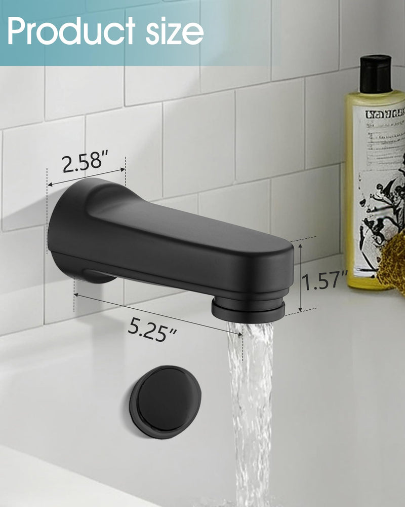 Metal Pull Down Bathtub Spout with Diverter, 5-1/4" Length, Repair Part Tub Spout, Rebuilt with RP33794& RP12307, Matte Black