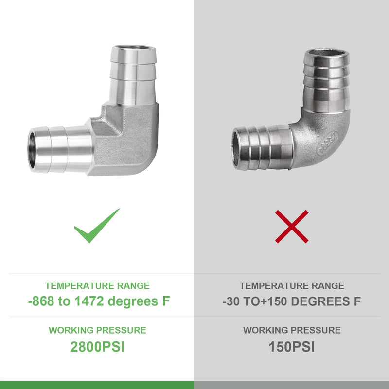 TAISHER 2PCS 304 Stainless Steel 90 Degree Elbow Hose Barb Fittings 5/16" Barb x 5/16" Barb for Fuel/AIR/Lquid/Gas with 4PCS Hose Clamp 5/16" Barb x 5/16" Barb（90 Degree） 2