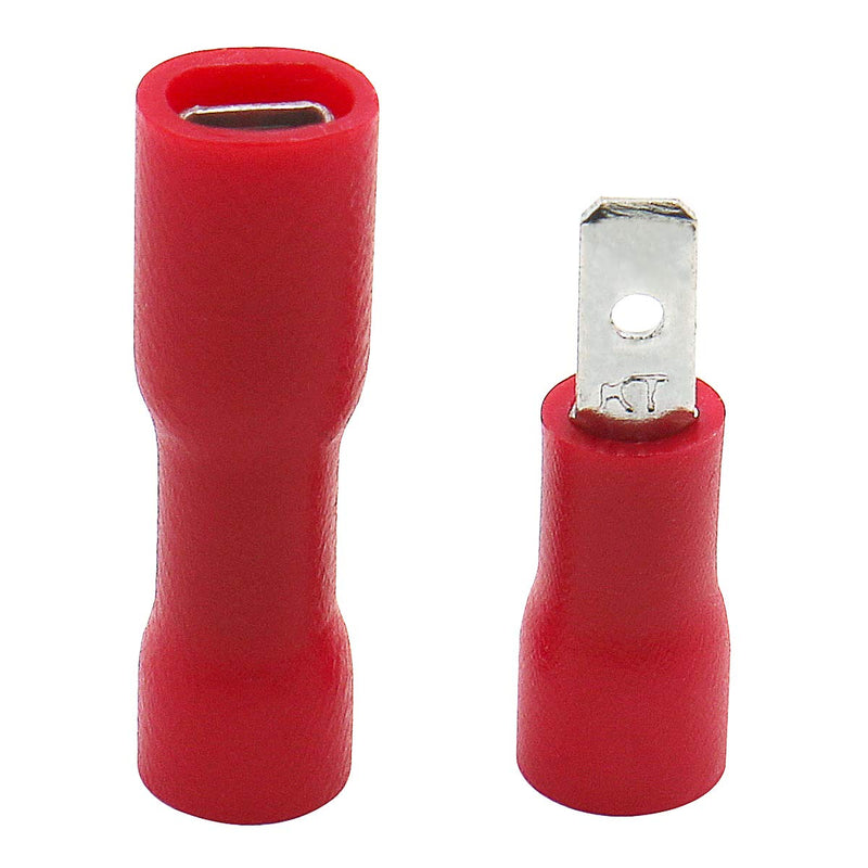 Baomain Female/Male Red Spade Insulated Electrical Crimp Terminal Connectors 22-16 AWG 2.8mm Pack of 100