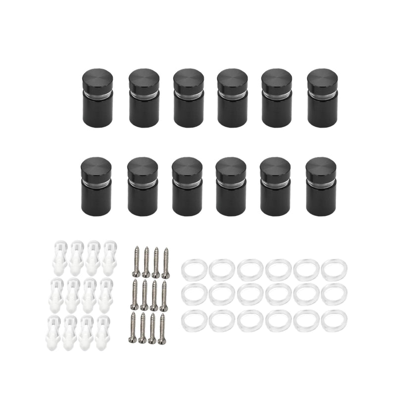 Aluminum Standoff Screws, Pack of 12pcs, Wall Sign Standoff Mounting Hardware Advertising Glass Standoff Nail for Hanging Acrylic Picture Frame (12, Black, 1/2" x 1/2") 1/2" x 1/2" 12