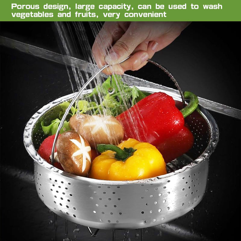 Vegetable Steamer Basket 304 Stainless Steel Vegetable Steamer Basket with Handles Mesh Strainer for Strain, Rinse, Steam Cook, 17.5CM 17.5X17.5X9.5CM