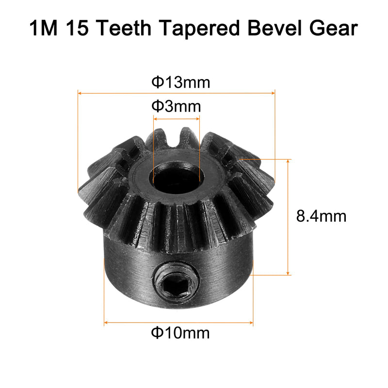 uxcell 2pcs Bevel Gear 0.8 Module 1:1 Reduction Rate 15T 3mm Hole Dia Bevel Pinion Gear 45# Steel, 45 Degree Steering Gear for Hardware Mechanical Rotation, Black