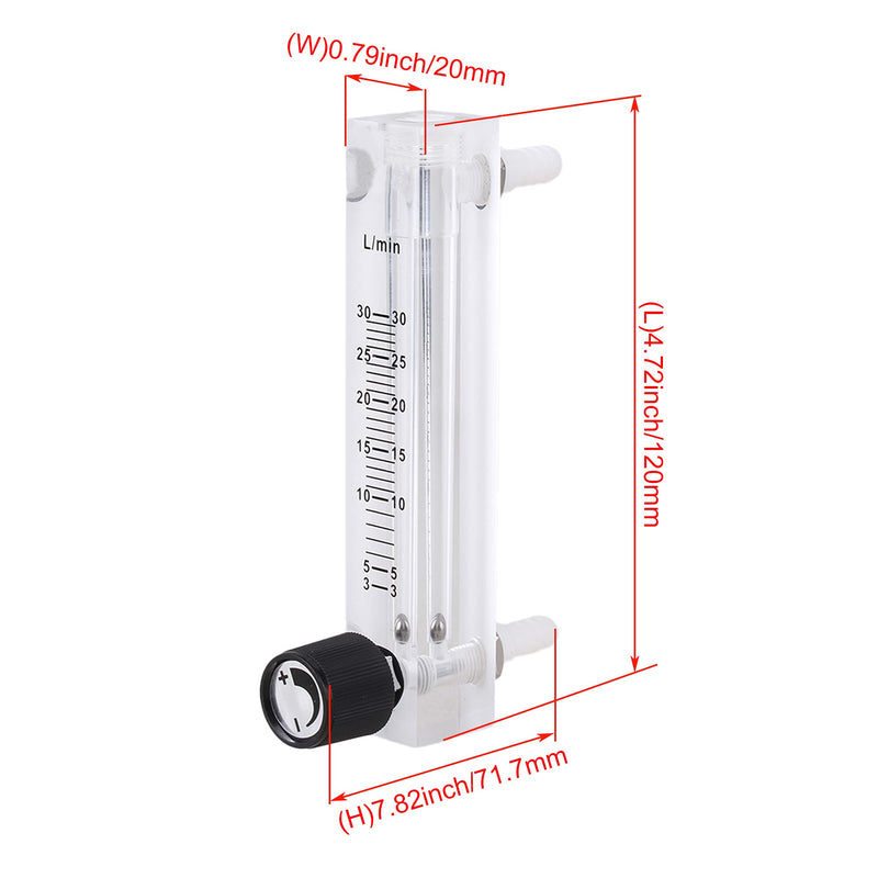 Acrylic &Plastic& Metal Gas LZQ-7 Flowmeter 3-30LPM with Control Valve for Air Flow 120x71.7x20mm