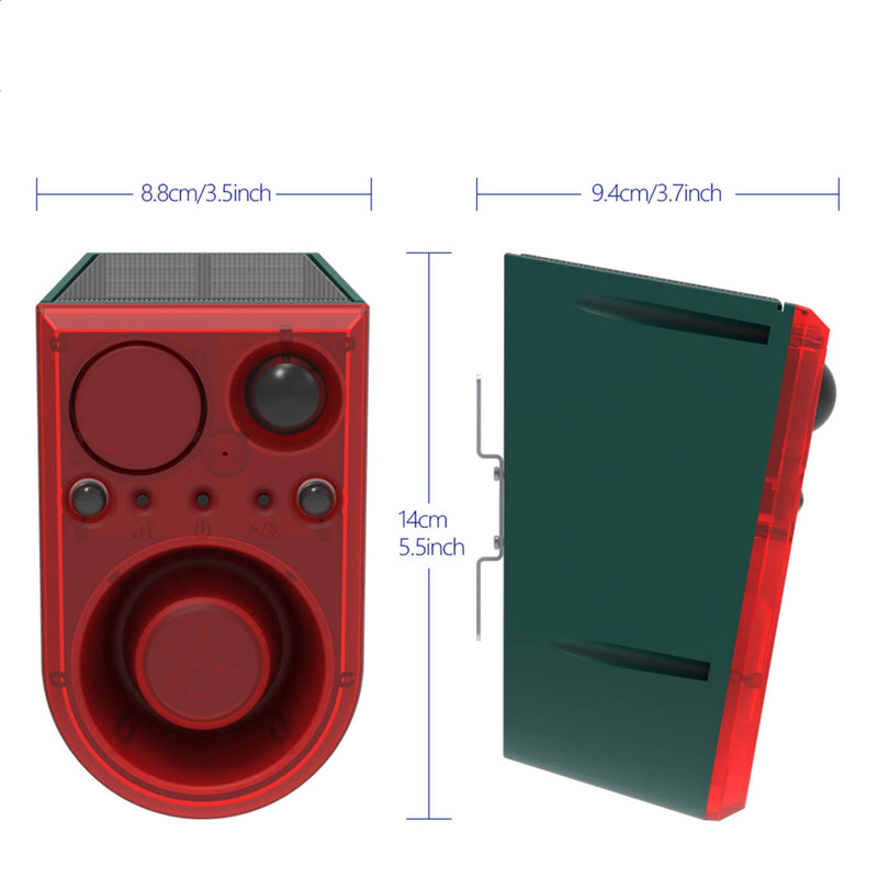 Solar Motion Sensor Alarm Outdoor - Support Recording&±Volume, Ultrasonic and Barking Dog&Gunshot Sound Sound, 129db*2 Loud Speakers, Motion Detector Alarm Strobe Light with USB and Remote Controller