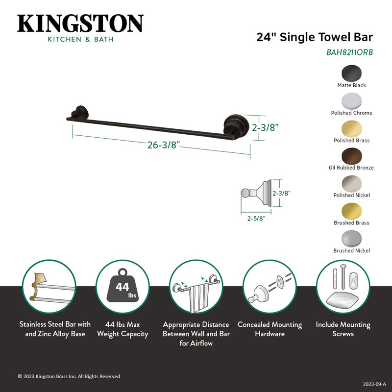Kingston Brass BAH8211PN Concord -Towel Bar, Polished Nickel