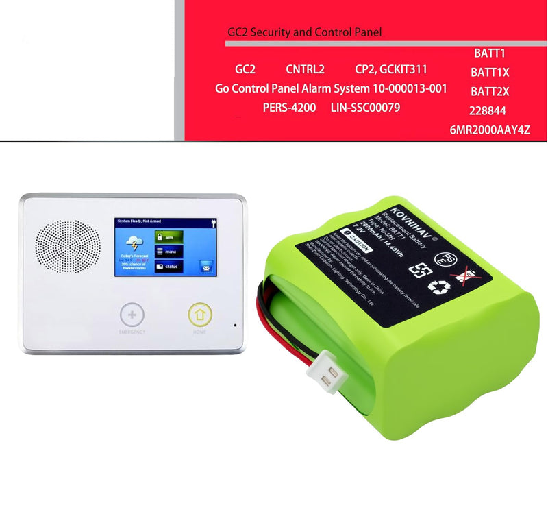 (2 Pack) Updated Control Panel Security System Alarm Battery for BATT1X BATT2X BATT1 GC2 CNTRL2 CP2 GCKIT311 6MR2600AAY4Z 10-000009-001 10-000013-001 Linear PERS-4200