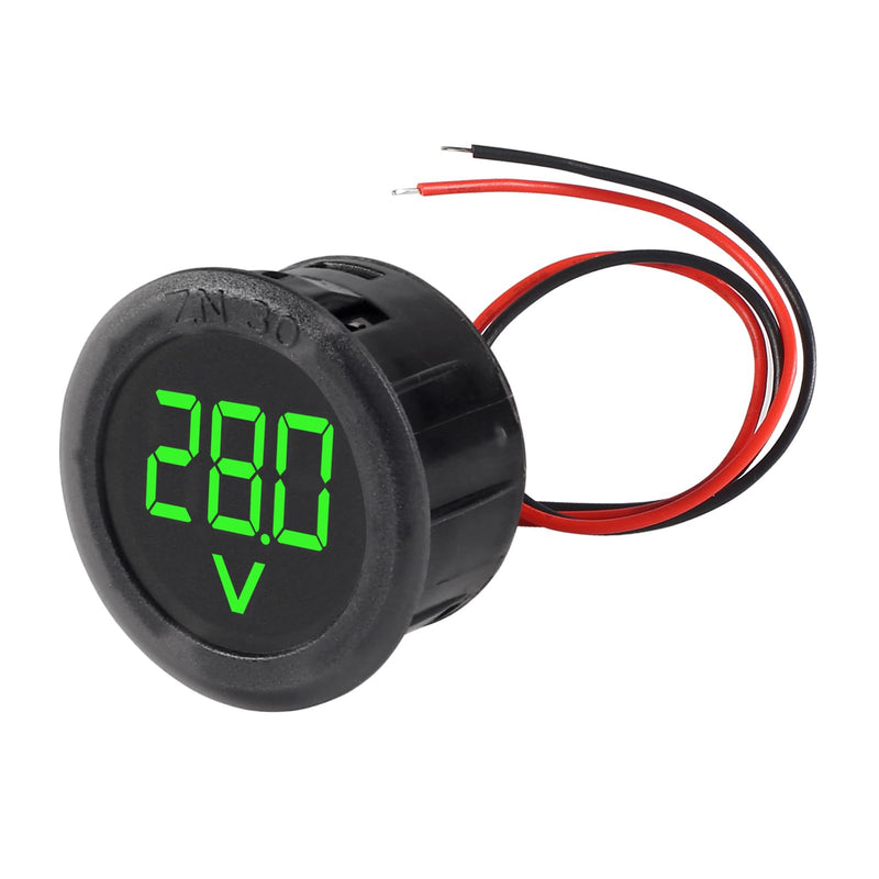 3pcs DC 4-100V LED Digital Display Circular Two-Wire Voltmeter DC Digital Voltmeter Head Display Reverse Connection Protection(Green) Green