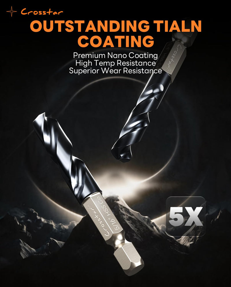 Crosstar 2PCS 1/2” Stubby Drill Bit Set, M35 Cobalt Short Drill Bits with TiAlN Coating for Stainless Steel & Hard Metals, Suitable For Metalworking, DIY Projects, Hard Materials, Professional Use 2PCS 1/2"