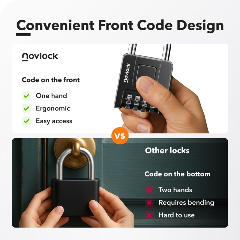 Combination Locks for Outdoor & Indoor | Heavy Duty, Weatherproof, 4-Digit Security | Padlock for Lockers, Gates, Fences, Sheds, Storage | 4-Pack, Black
