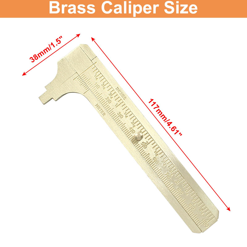 Piutouyar 100mm/4" Pocket Vernier Caliper Ruler, Brass Sliding Gauge Pocket Caliper, Mini Measuring Tool Double Scale mm/inch Metal Handy Caliper