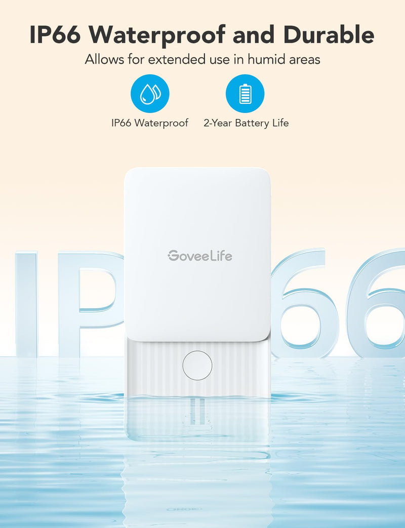 GoveeLife WiFi Water Ieak Detector 2 for Home, Smart Water Ieak Sensor 3 Pack with 100dB Adjustable Alarm and App Alerts, Wireless Detector with 1312 ft Transmission for Basement, Kitchen, Bathroom 1 gateway + 3 sensor