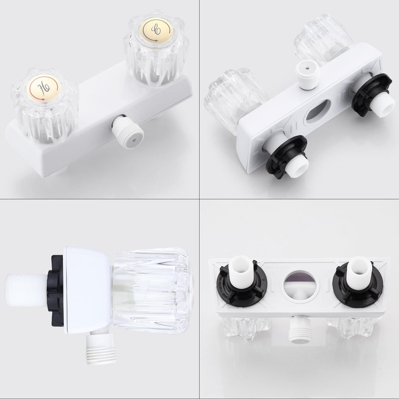RV Shower Faucet, 4" Shower Valve Diverter with Dual Acrylic Control Knobs, Leak-Proof Design for RV Camper Van Travel Trailer Bathroom (Indoor/Outdoor Use), White