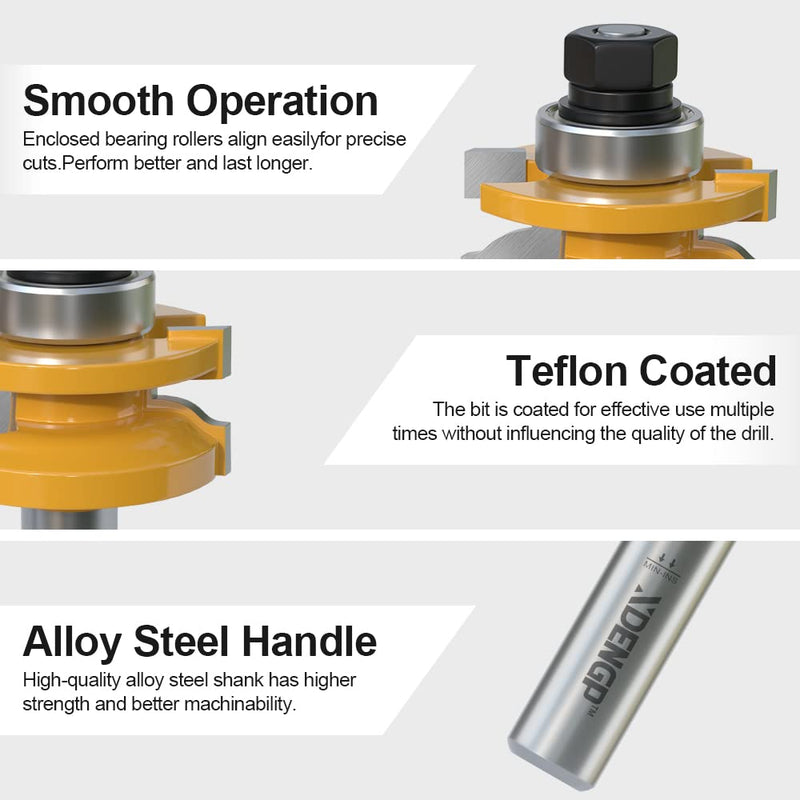 2PCS Ogee Style Rail and Stile Router Bits Set 1/2 Inch Shank, 3/8 Inch Cutting Depth, Up to 1 Inch Stock, Kitchen Cabinet Door Frame Shaper Cutters Raise Panel Making Router Bit Set Ogee - Up to 1" Stock - 1/2" Shank
