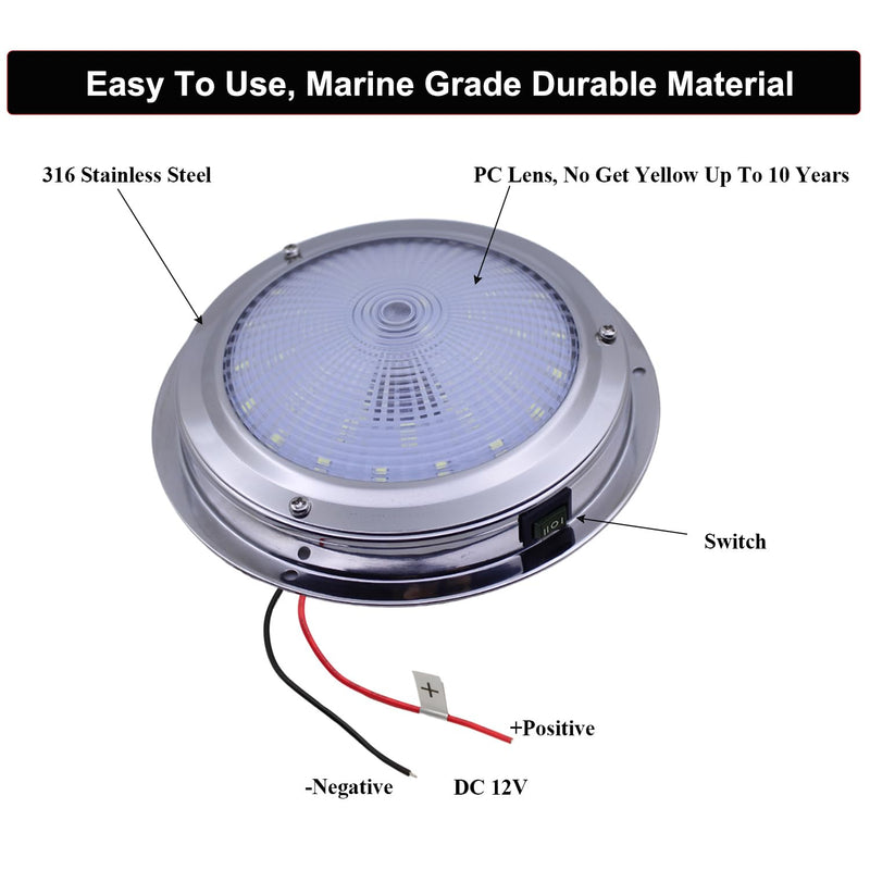 Marine Boat Dome Lights, 5.5 Inch Dual Color LED Boat Cabin Light with Toggle Switch, 12V Interior Lights with Stainless Steel Surface Mount (White|Red) 5.5 inch White|Red