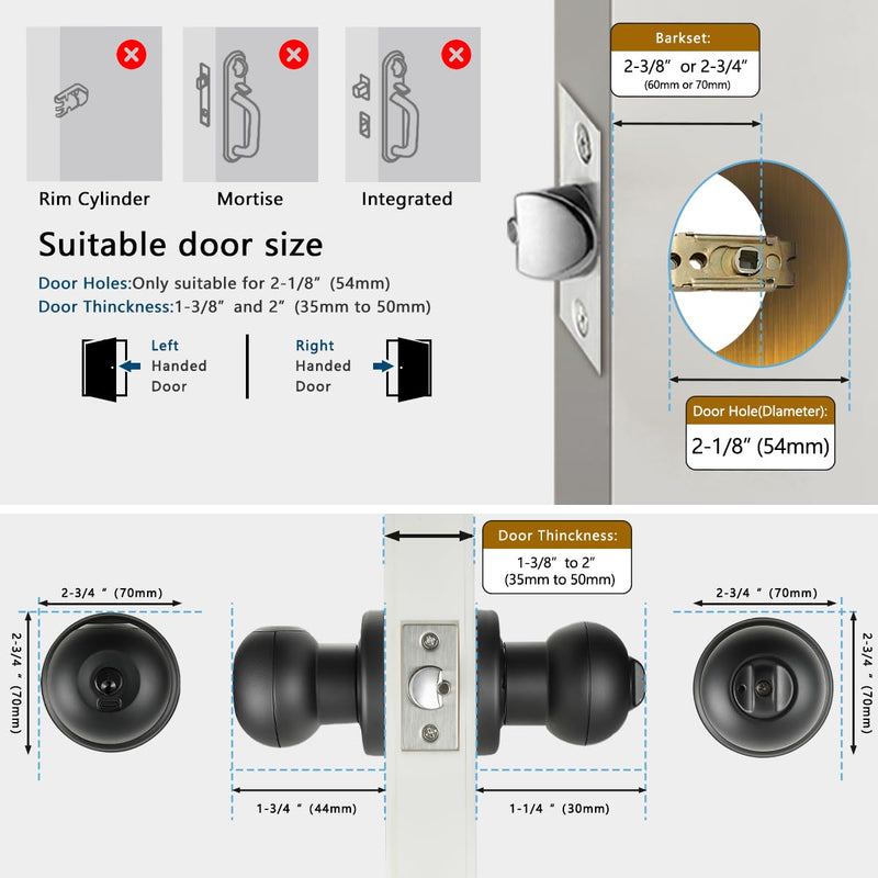 Fingerprint Door Lock, Smart Fingerprint Door Knob with Lock, Biometric Black Door Lock, Keyless Thumbprint Entry Door Lock for Bedrooms, Hotels, Apartments, Offices and Garages 1