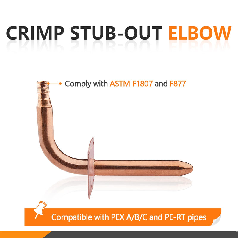 5PC HeSun 1/2 Inch Barb Crimp Copper Stub Out Elbow(STUB009-5) 6" LENGTH, 5 PACK BARB CRIMP F1807 W/ FLANGE