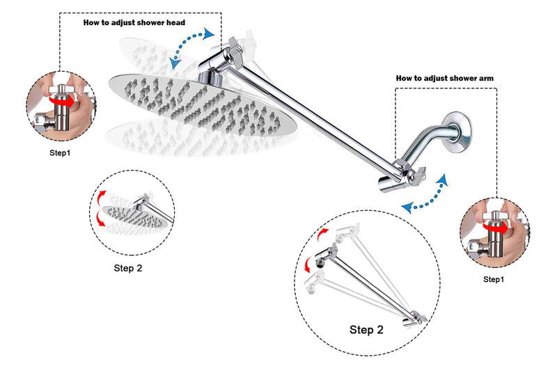 Adjustable Shower Arm Universal Connection, NearMoon Solid Brass Shower Extension Arm, Adjust Angle to Upgrade Shower Experience, Easy to Install, Anti-leak (Chrome Finish) Chrome Finish