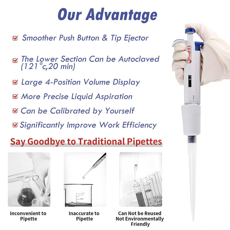 FOUR E'S SCIENTIFIC 1-10ML Pipettor with 100pcs 10ml Pipette Tips