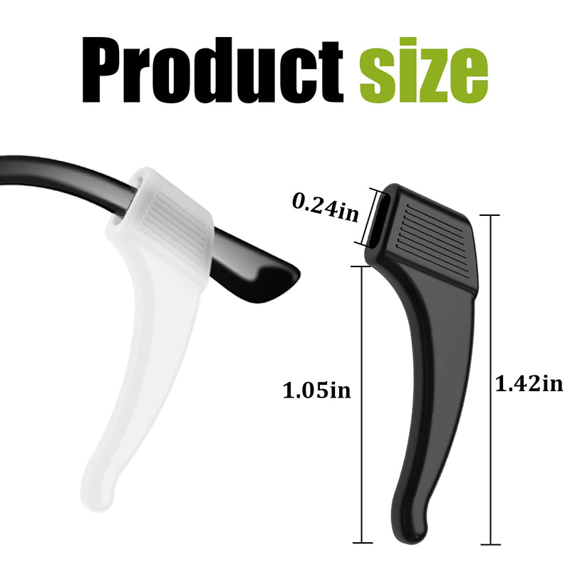 16Pairs Anti-Slip Eyeglass Ear Grips Hook, Comfortable Silicone Elastic Eyeglasses Temple Tips Sleeve Holder-For Eyeglasses Sunglasses Spectacles Glasses Reading (8 Black & 8 Clear) Black & Clear