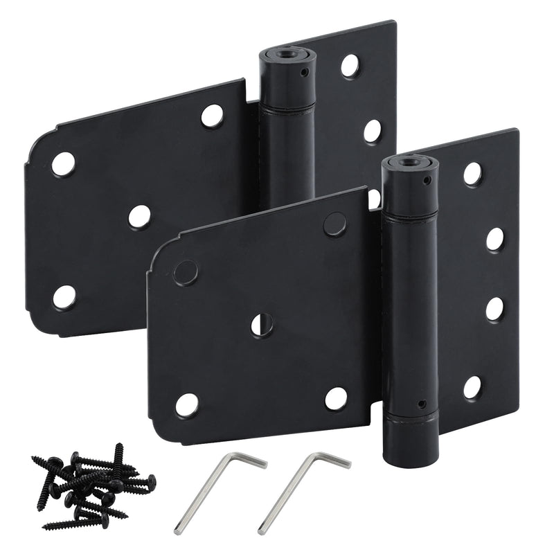 HOME MASTER HARDWARE Self-Closing Spring Gate Hinge 3-1/2" Heavy Duty Automatic T Hinges Steel Black Finish with Screws 2-Pack for Wood Fence Gate Vinyl Shed Door 3-1/2 Inch 2Pack - Black