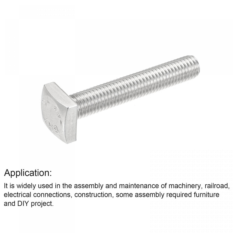 uxcell Square Head Bolt, M10x60mm Fully Thread 304 Stainless Steel Grade C Square Machine Screw