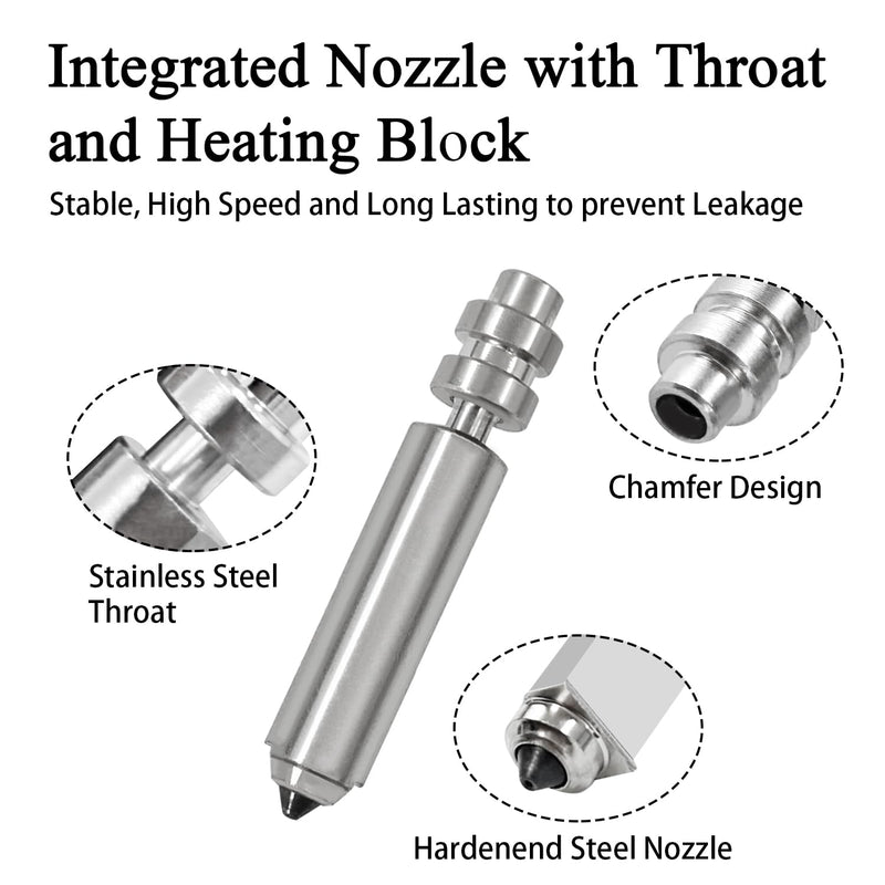 1PK Kobra 4 Hotend Heating Assembly Kit & 2PK 0.4MM Hardened Steel Nozzle | High-Temp Resistant, All-Metal Insulated Base Clip, Wear‑Resistant Stable Extrusion, Quick-Swap for Anycubic 3D Printer Parts 3PK