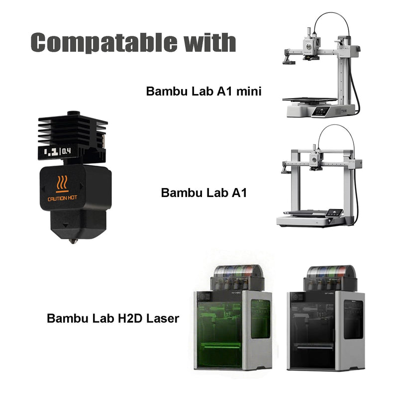 HICTOP Hotend for Bambu Lab H2D 3D Printers Bambu lab H2S/P2S/H2D/H2D Laser/A1/A1 Mini Hotend with a 0.4mm Hardened Steel Nozzle and Silicone Cover (2, 0.4mm) 2