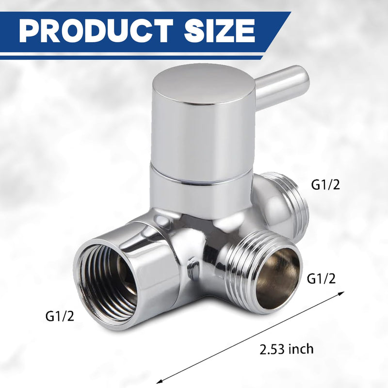 All Metal 2-Way Shower Arm Diverter Valve, G1/2 Solid Brass Shower Splitter for Handheld and Fixed Showerhead – Universal Bathroom Diverter Replacement Part Chrome