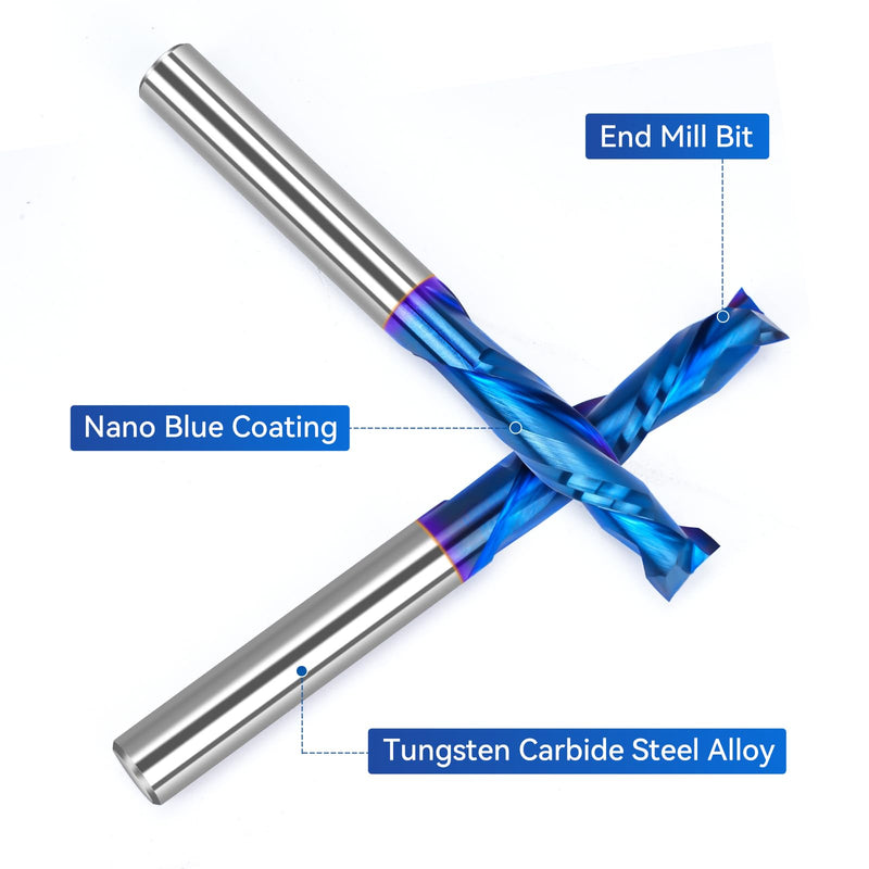 LUNYEE 2 PCS Spiral Router Bits Up Down Compression Bit 1/4 inch Cutting Diameter with Nano Blue Coated, 1/4 inch Shank Solid Carbide CNC End Mill for Wood Carving, Cutting, Engraver Milling Cutters UP&DOWN