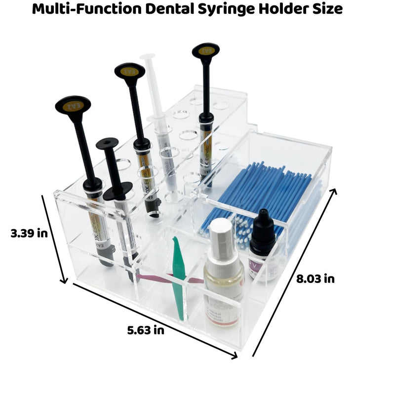 Dental Composite Syringe Organizer, Transparent Multi-Function Acrylic Teeth Syringe Holder for Resin Adhesive Syringes Brush Dispenser Placement Rack Tool (Medium) Medium