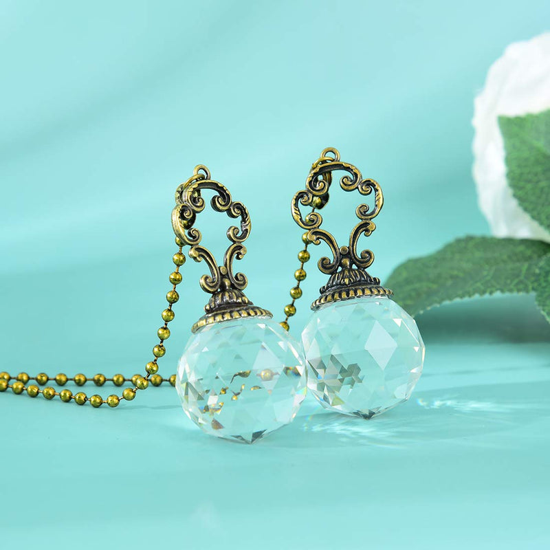 LONGSHENG - SINCE 2001 - Set of 2 Vintage-Style Clear Fan Pull Ceiling Fan Chain Pulls Crystal Prism Ball