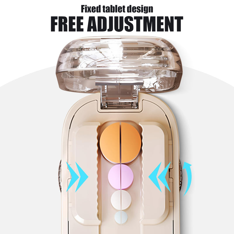 Portable Pill Cutter with Adjustable Slots – Multi Pill Splitter for Small & Large Tablets, Stainless Steel Blade, Clear Cut, Non-Slip Design, Easy to Use for Weekly Medication(Beige, 1/2) Beige