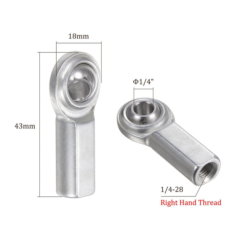 4pcs CF4 Rod End Joint Bearing - [1/4" Bore, 1/4-28 UNF Right Hand Thread] Female Rod End with Jam Nuts, 45# Carbon Steel 4