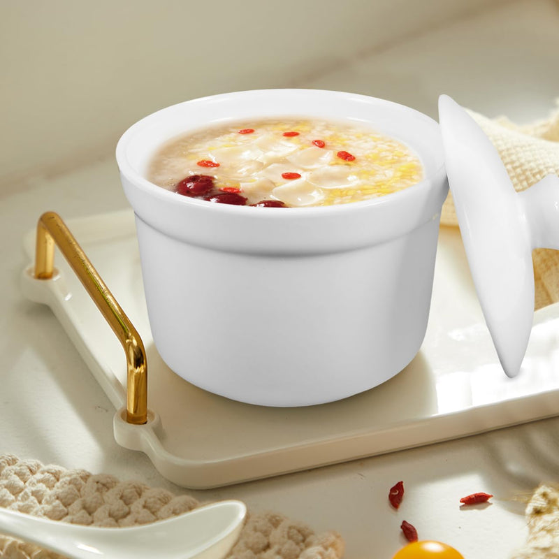 Luxshiny 2pcs Soup Cups with Lids White Ceramic Stew Pot with Lid Steam Soup Bowl Steaming Cup Soup Noodle Bowl Stockpot Cookware for Egg Custard Medicinal and Birds Nest 4 Inches